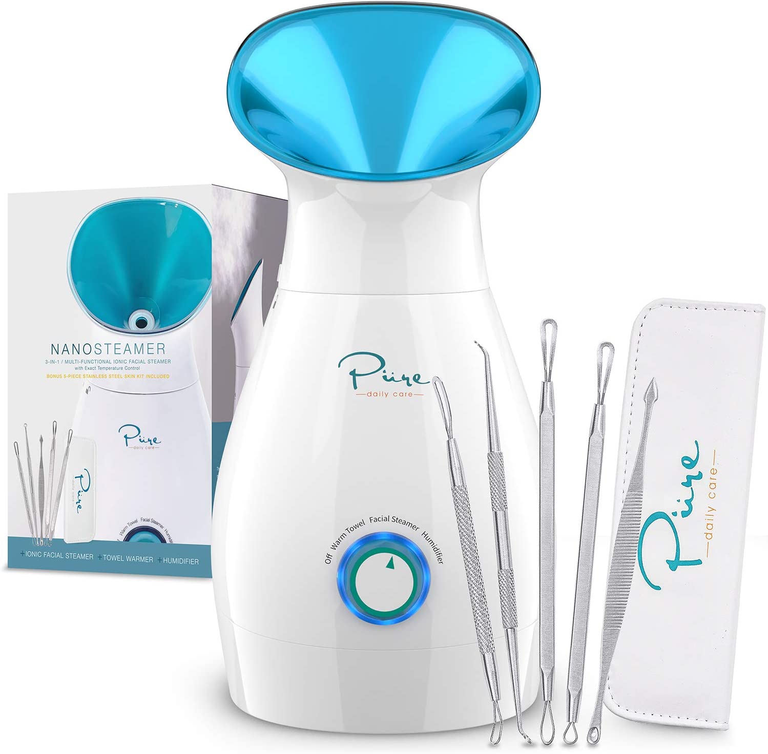 230816075426059_1 NanoSteamer Large 3-in-1 Nano Ionic Facial Steamer with Precise Temp Control - 30 Min Steam Time - Humidifier - Unclogs Pores - Blackheads - Spa Quality - Bonus 5 Piece Stainless Steel Skin Kit - Image 1